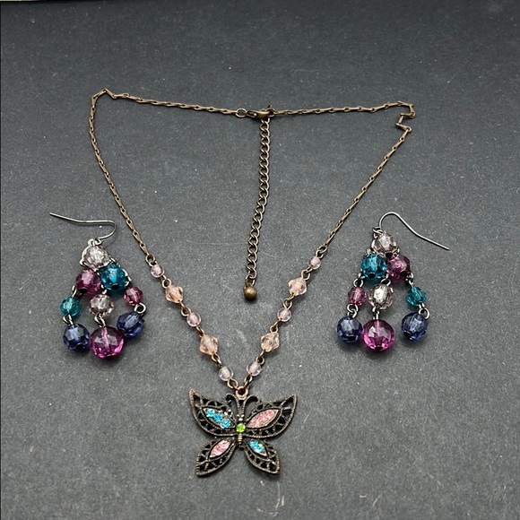 Vintage Jewelry Vintage Rhinestone Butterfly Necklace Earrings